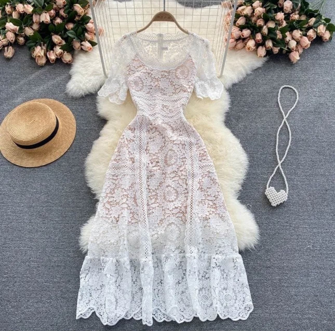 Tara Net Dress in ivory